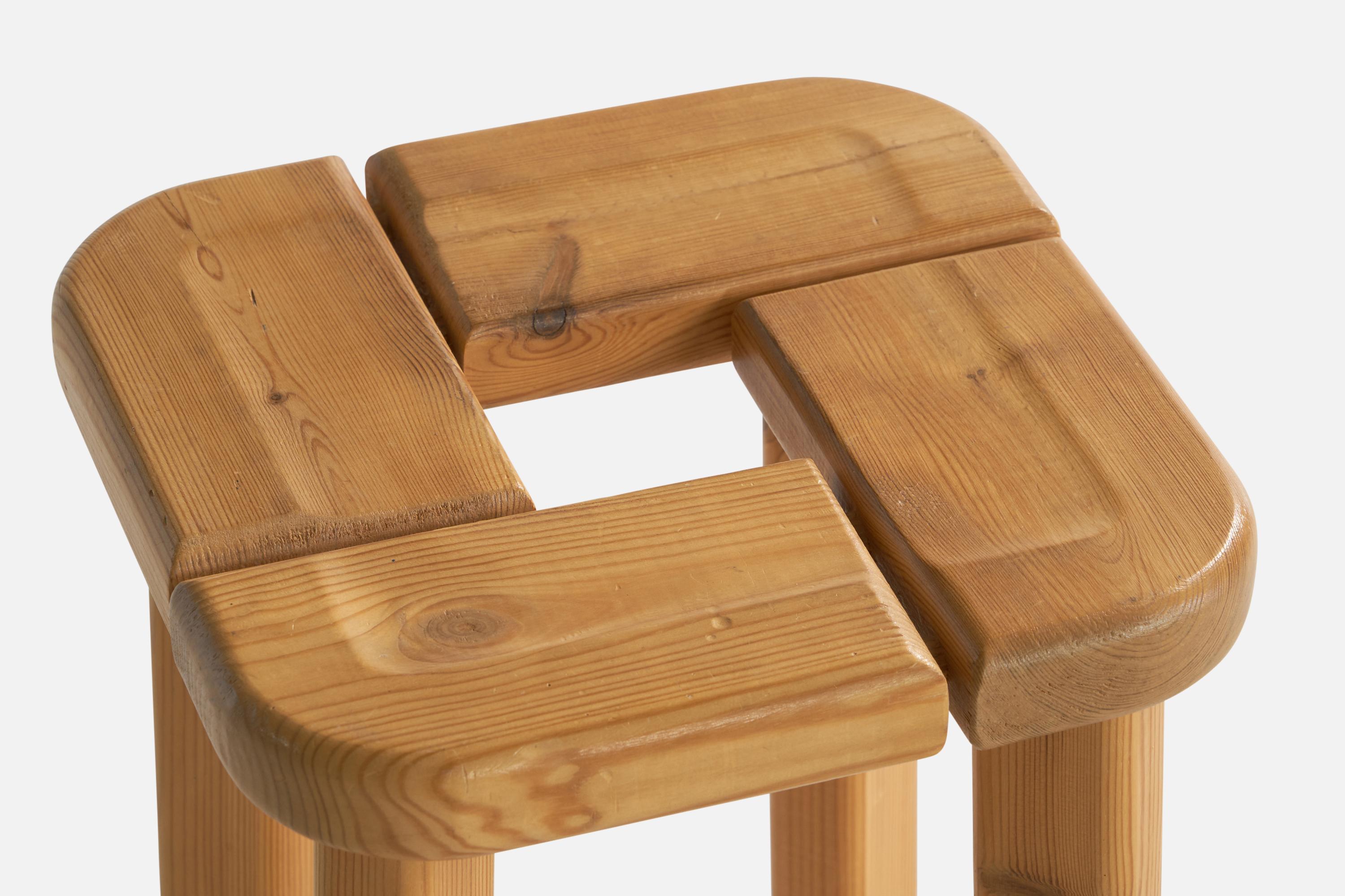 A pine stool designed and produced in Finland, 1970s.

Seat height: 15.8”
