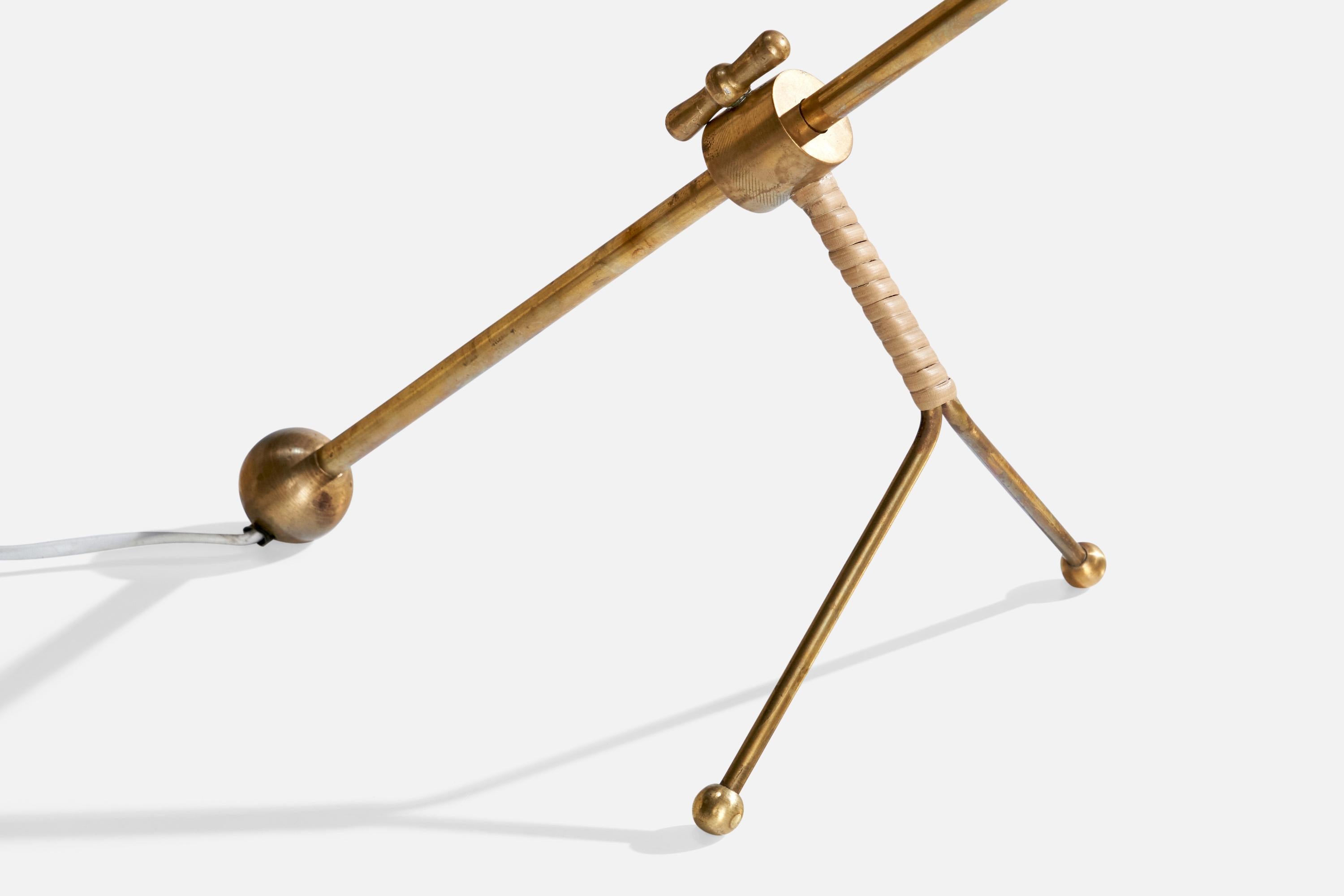 Finnische Designerin, Tischlampe, Messing, Rattan, Metall, Finnland, 1960er Jahre im Angebot 5