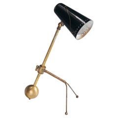Finnish Designer, Table Lamp, Brass, Rattan, Metal, Finland, 1960s