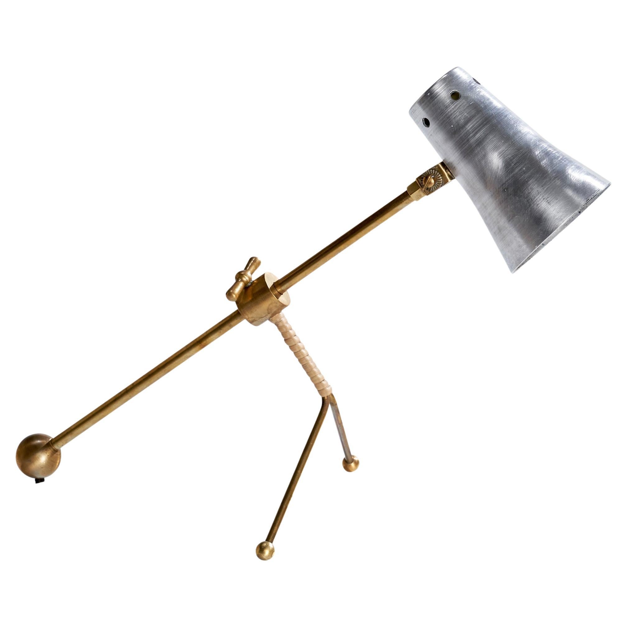 Finnish Designer, Table Lamp, Brass, Rattan, Metal, Finland, 1960s