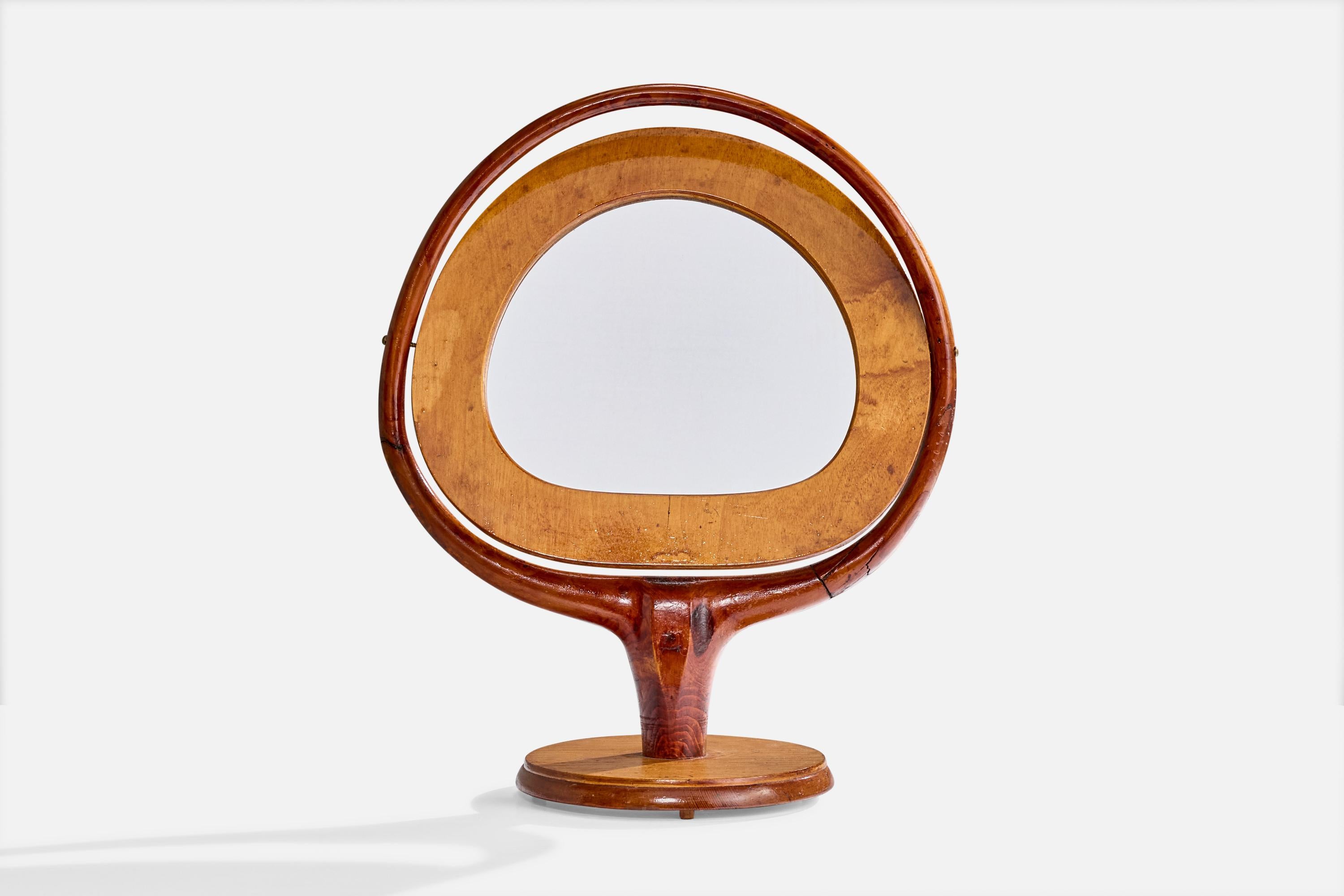 A stained birch table mirror, designed and produced in Finland, 1930s.