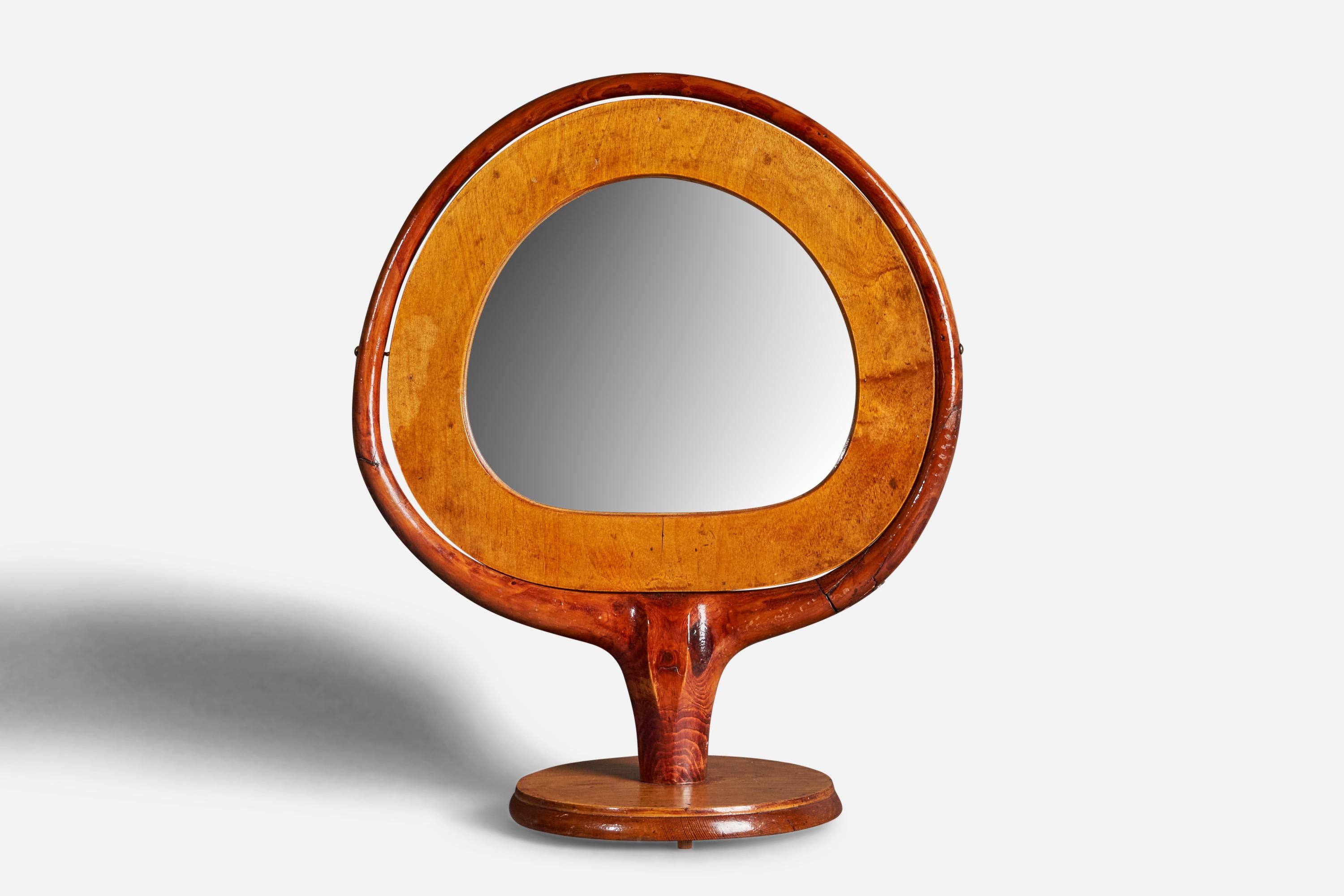 Ein Tischspiegel aus gebeizter Birke, entworfen und hergestellt in Finnland, 1930er Jahre.