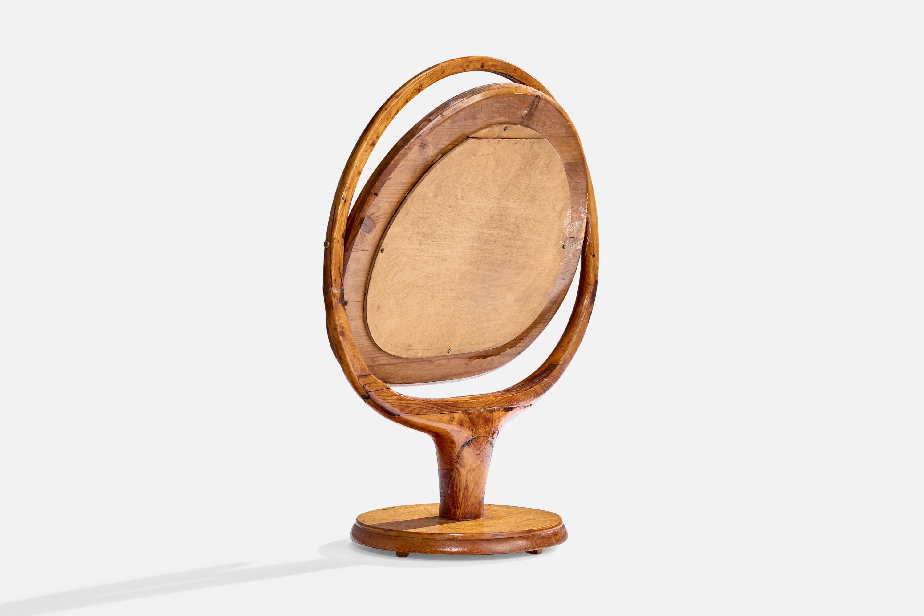 Scandinavian Modern Finnish Designer, Table Mirror, Birch, Finland, 1930s For Sale