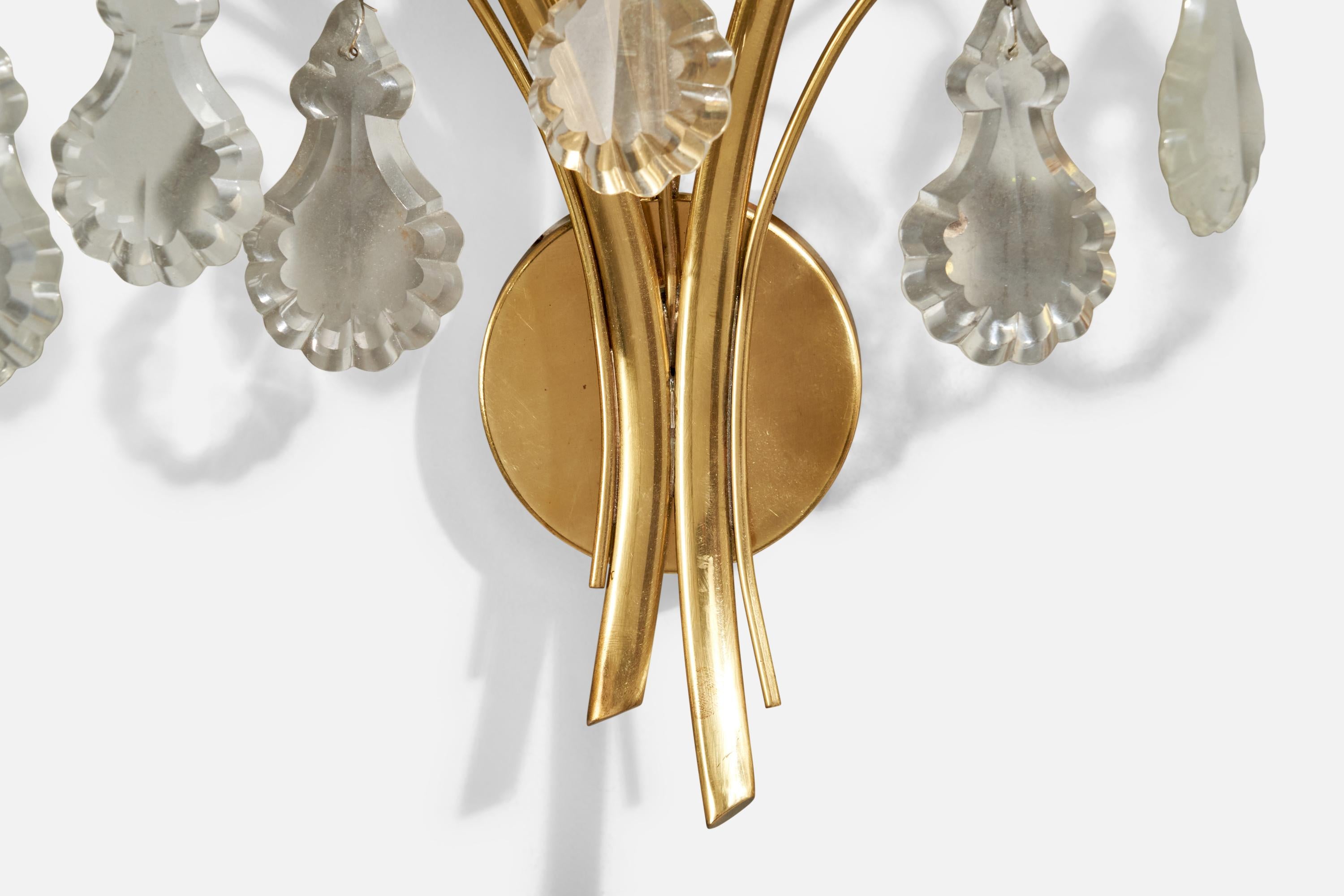 Finnische Designerin, Wandleuchte, Messing, Glas, Stoff, Finnland, 1940er Jahre im Angebot 4