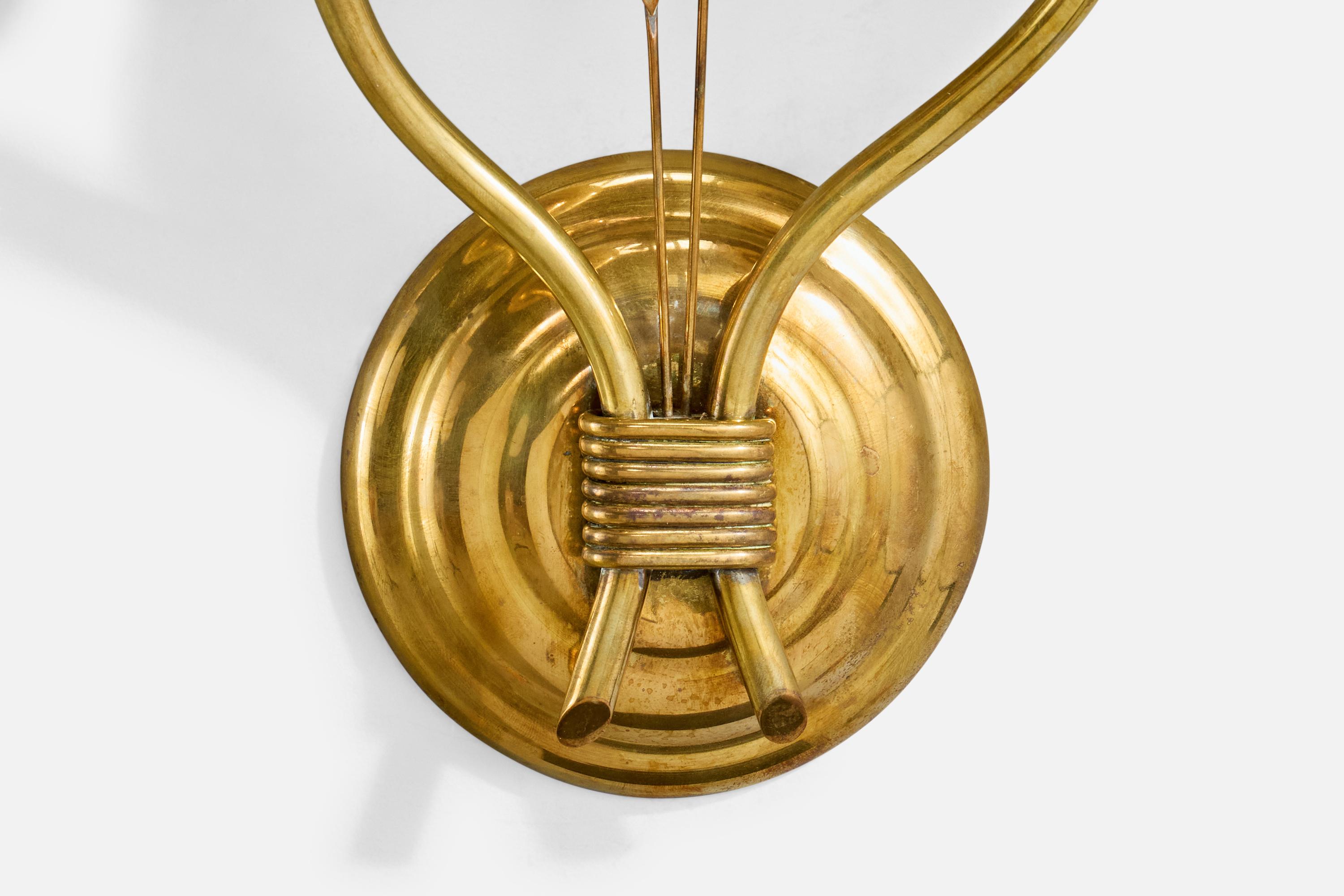 Mid-20th Century Finnish Designer, Wall Light, Brass, Glass, Finland, 1950s For Sale