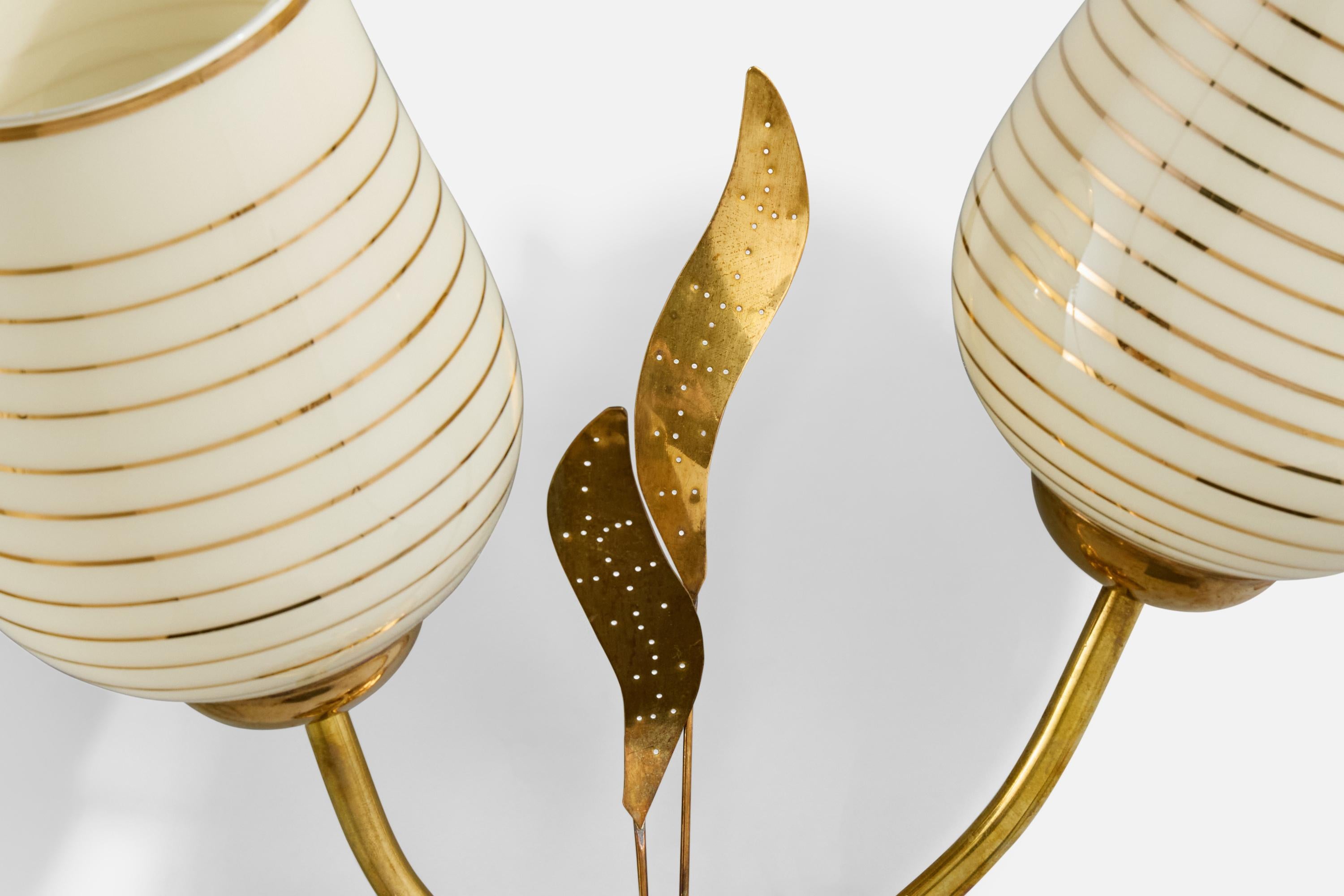 Finnish Designer, Wall Light, Brass, Glass, Finland, 1950s For Sale 1