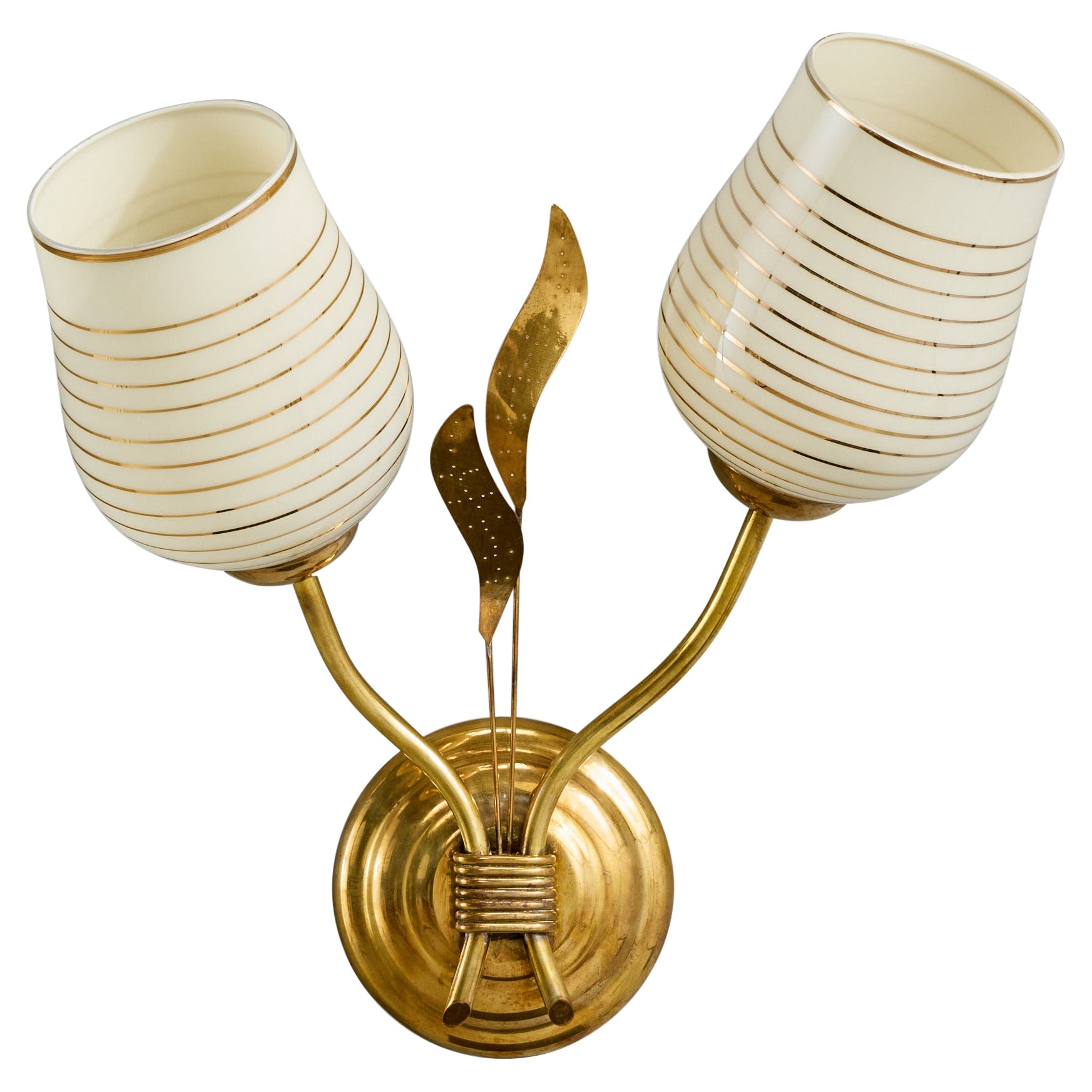 Finnish Designer, Wall Light, Brass, Glass, Finland, 1950s For Sale