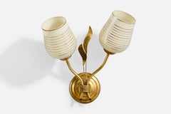 Finnish Designer, Wall Light, Brass, Glass, Finland, 1950s