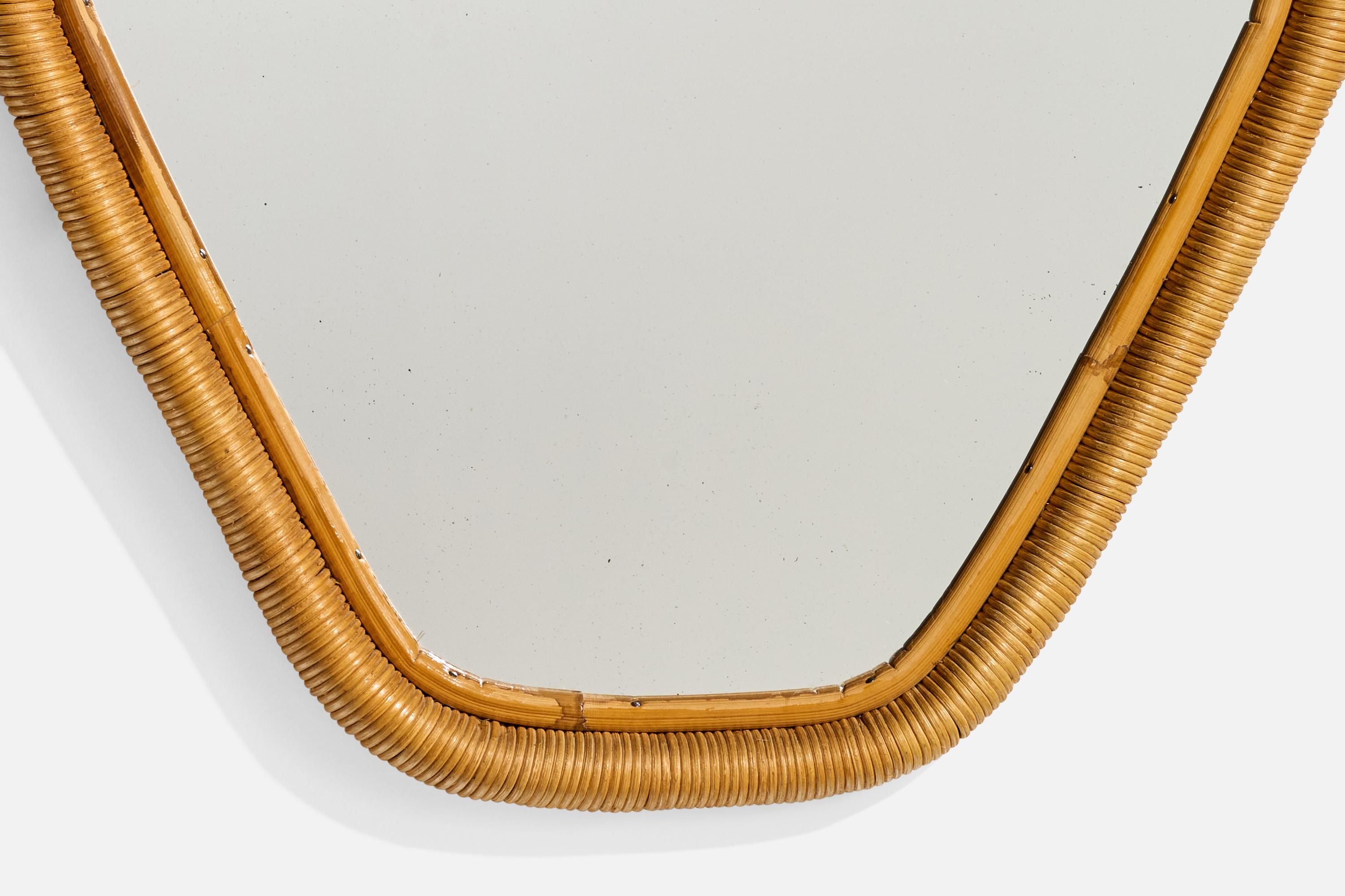Bambù Designer finlandese, specchio da parete, rattan, bambù, Finlandia, anni '50 in vendita