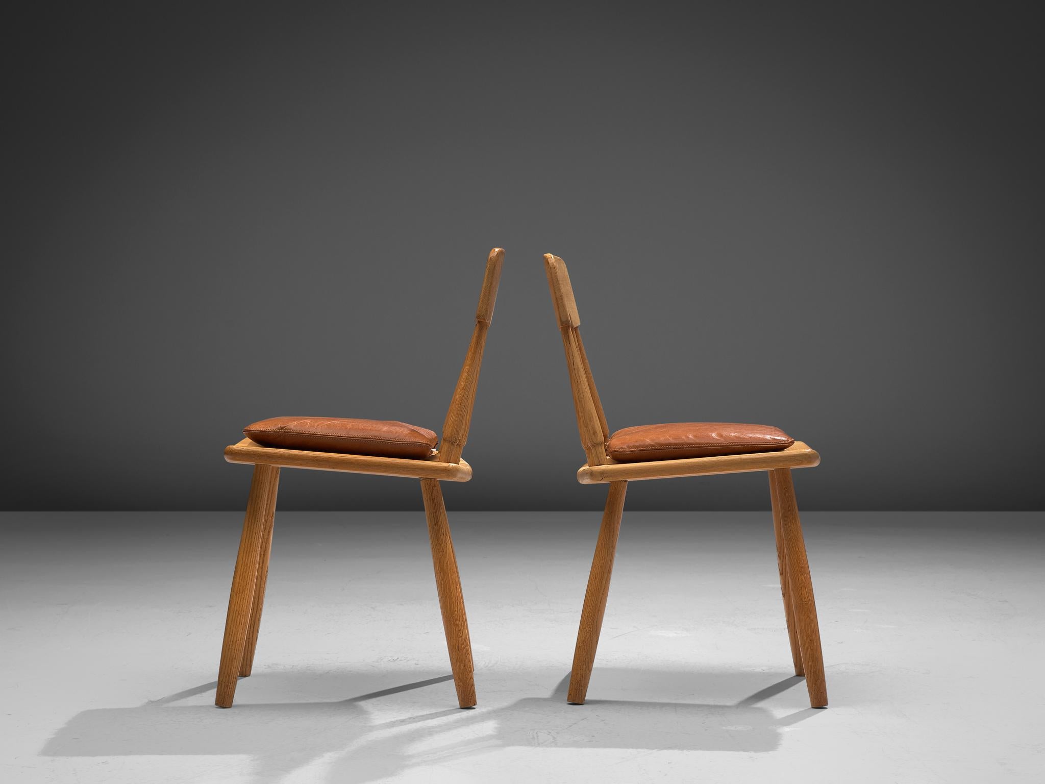 Finnish Dining Chairs in Oak with Leather Cushions 1