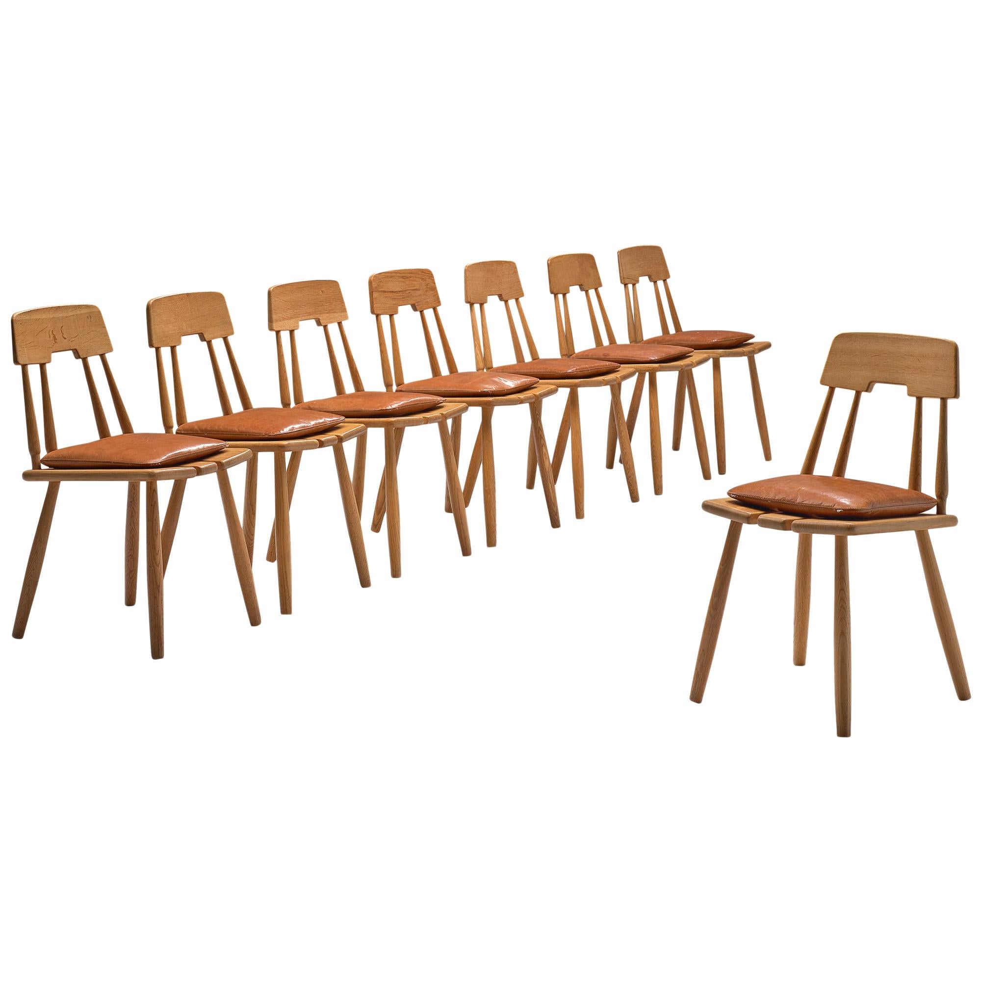 Finnish Dining Chairs in Oak with Leather Cushions