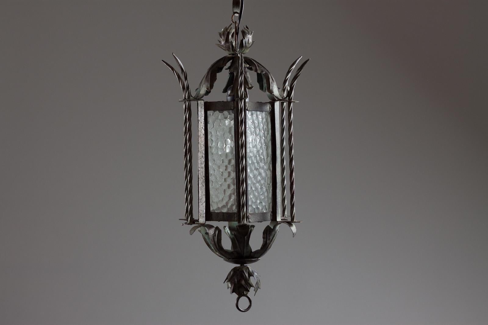 A dashing and big 1920's Finnish lantern pendant with original glass.
Will look astonishing both indoors and outdoors and fits within any modern interior deign.