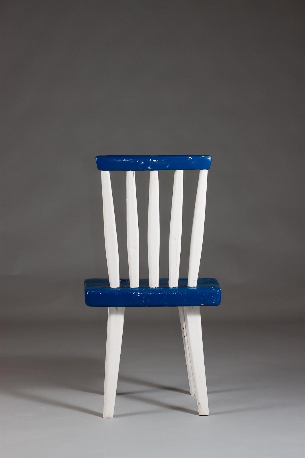 Arts and Crafts Finnish early 20th century painted chair in blue and white For Sale