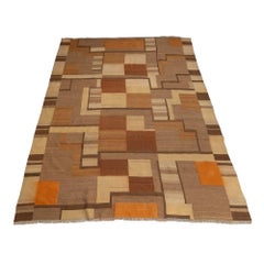 Finnish Geometrical Flat-Weave Carpet in Natural Tones, Wool, Finland 1930s