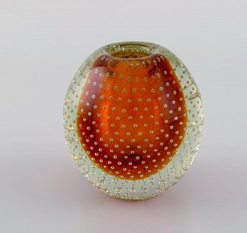 20th Century Finnish Glass Artist, Two Vases in Clear and Amber Colored Mouth-Blown Art Glass