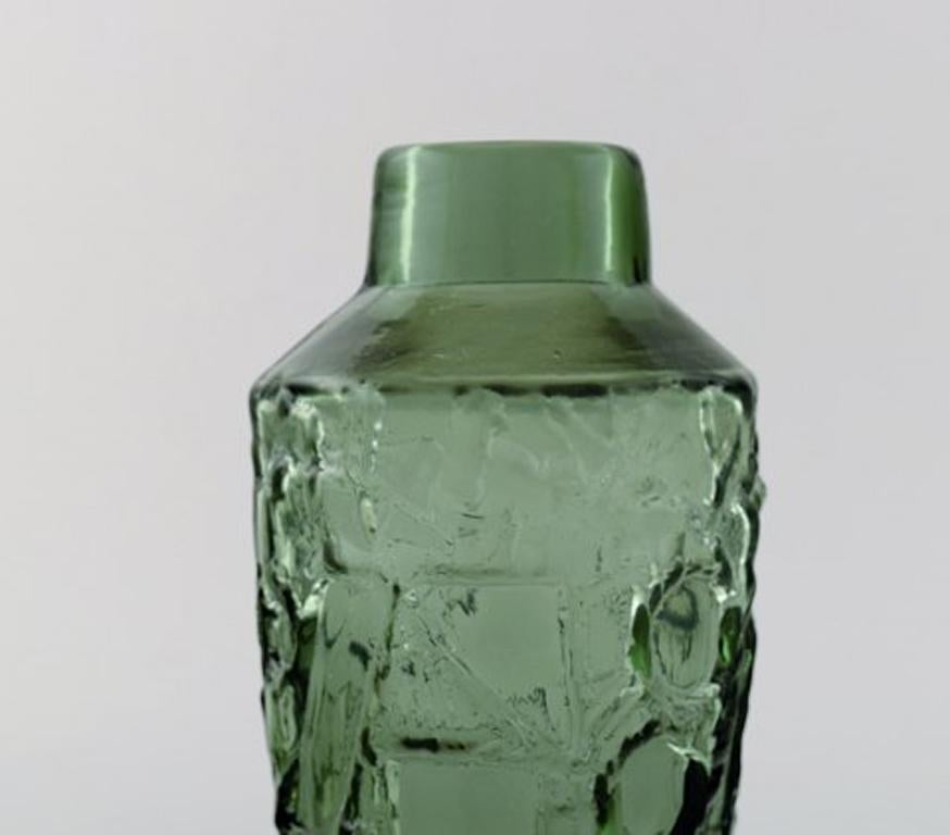 Scandinavian Modern Finnish Glass Artist, Vase in Green Mouth Blown Art Glass, 1970s For Sale