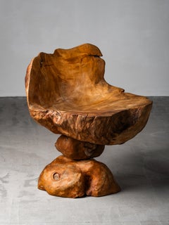 Finnish Handmade Folk Art Burl Wood Chair, Mid-20th Century