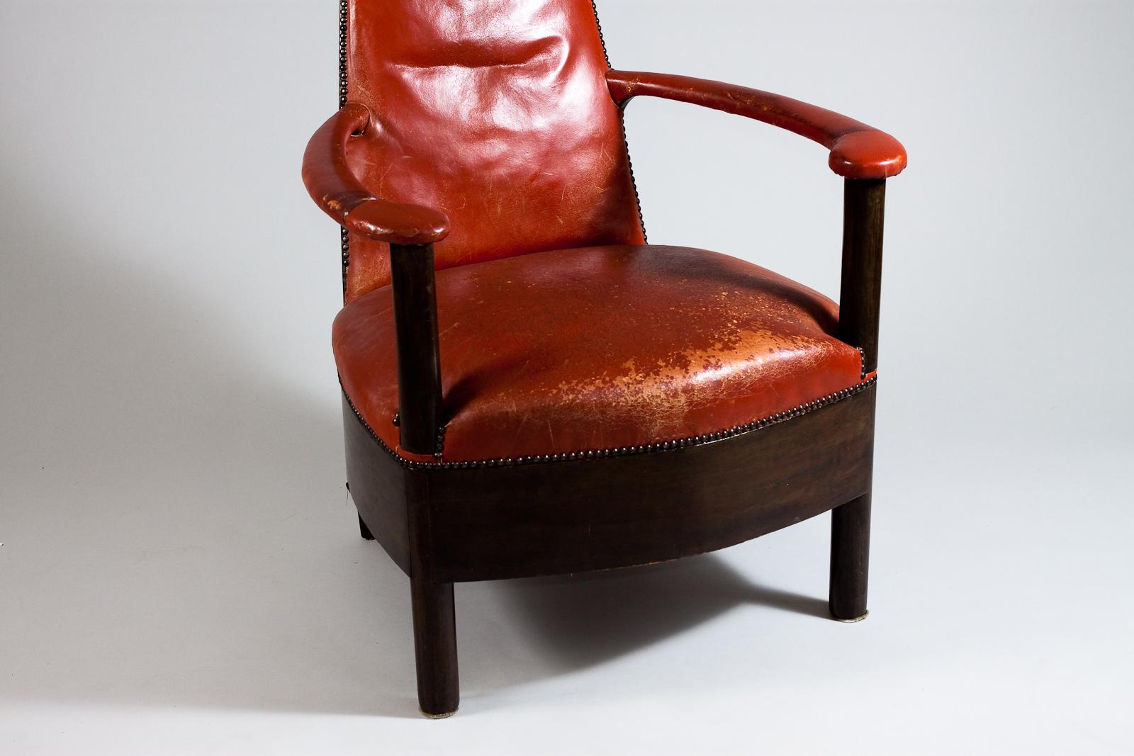 Finnish jugend high-back arm chair in red leather  For Sale 3