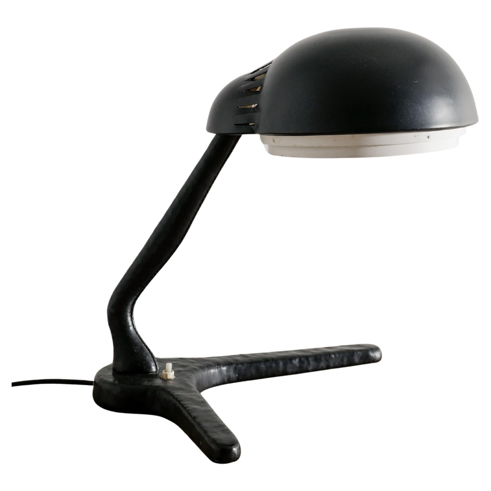 Finnish Mid Century "A704" Desk Lamp in Metal & Leather by Alvar Aalto, 1950s