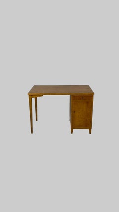 Finnish Mid-Century Birch Writing Desk with Locking Cabinet and Drawer, 1950s