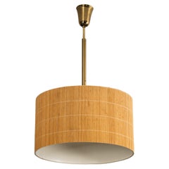 Finnish Mid-Century Brass Pendant Light with Wooden Slat Shade