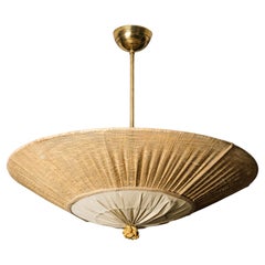 Finnish Mid-Century Ceiling Light in Brass, Burlap and Fabric