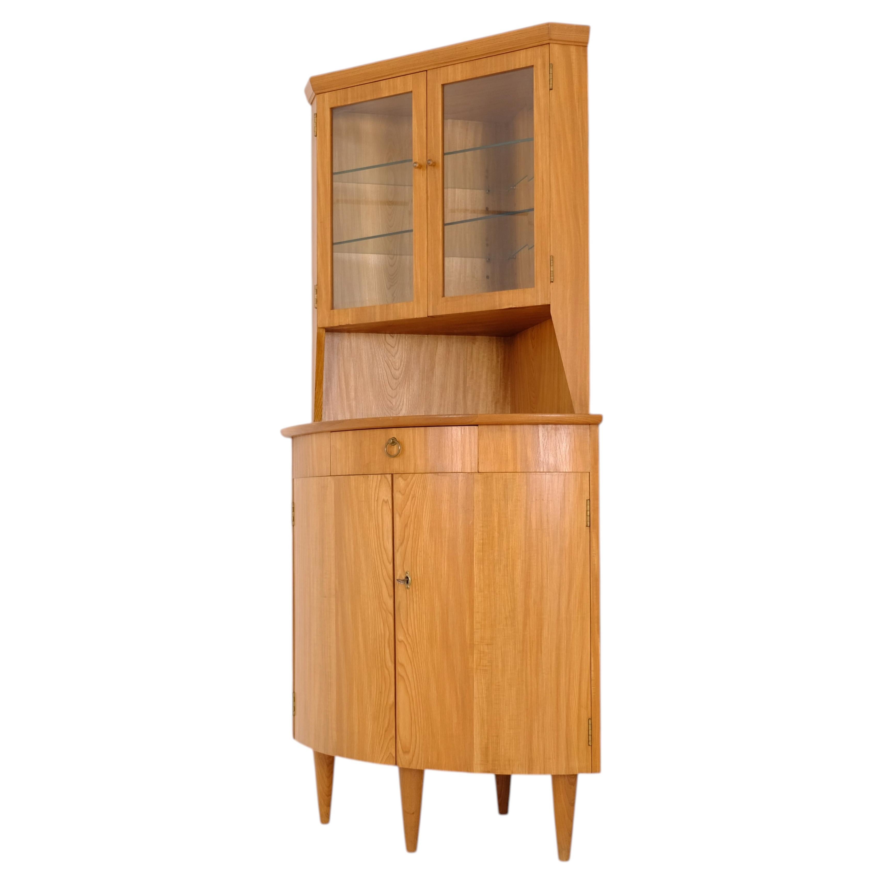 Finnish Mid-Century Corner Cabinet with Glass Display, Finland 1950s