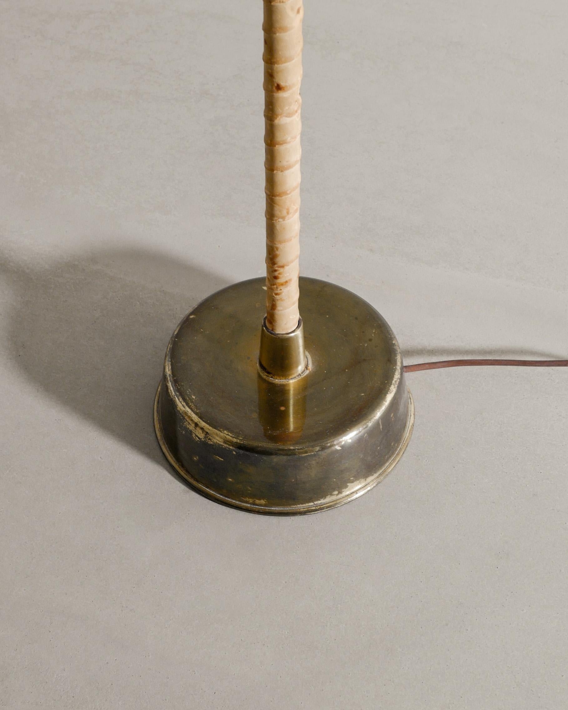Mid-20th Century Finnish Mid Century Floor Lamp in Brass & Leather by Lisa Johansson-Papé, 1950s For Sale