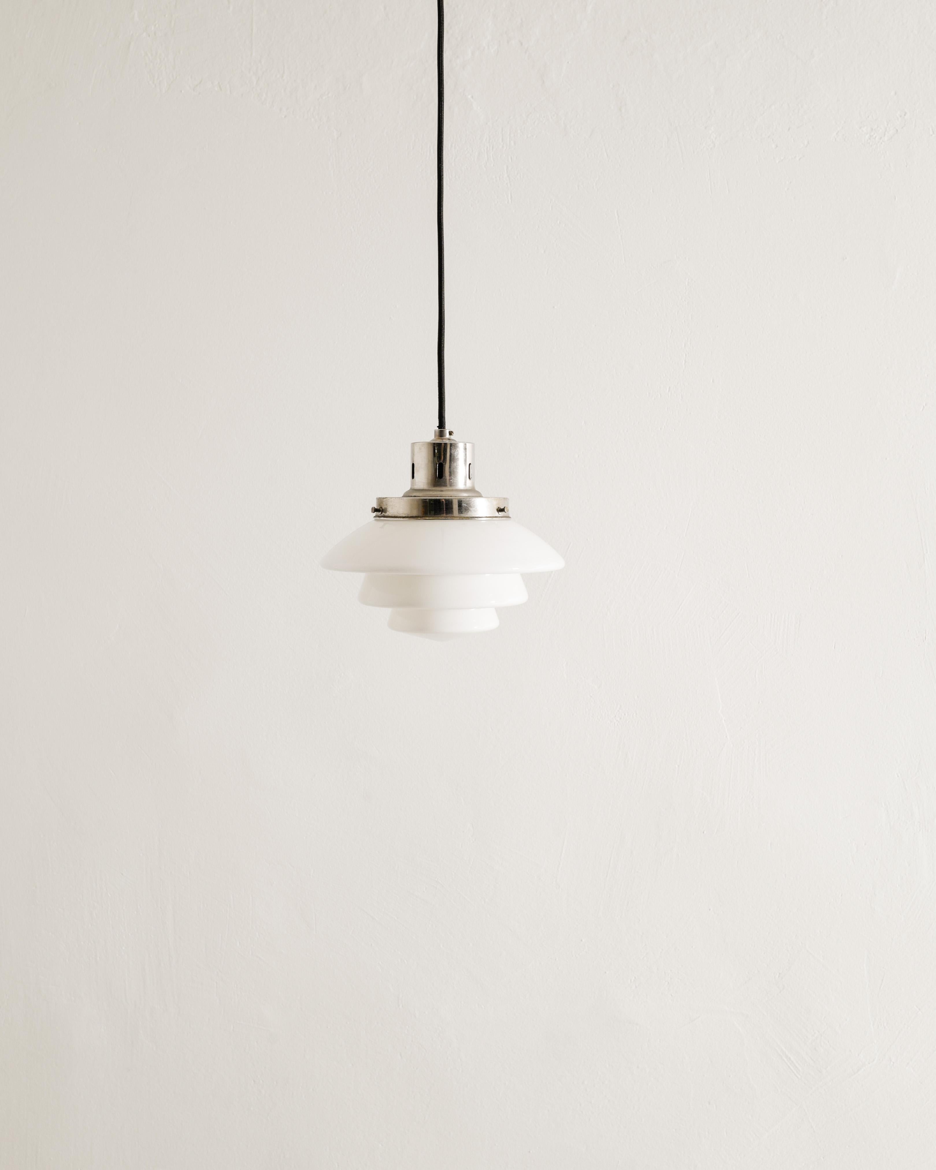 Scandinavian Modern Finnish Mid Century Glass & Chrome Pendant Produced by Taito Finland, 1950s For Sale