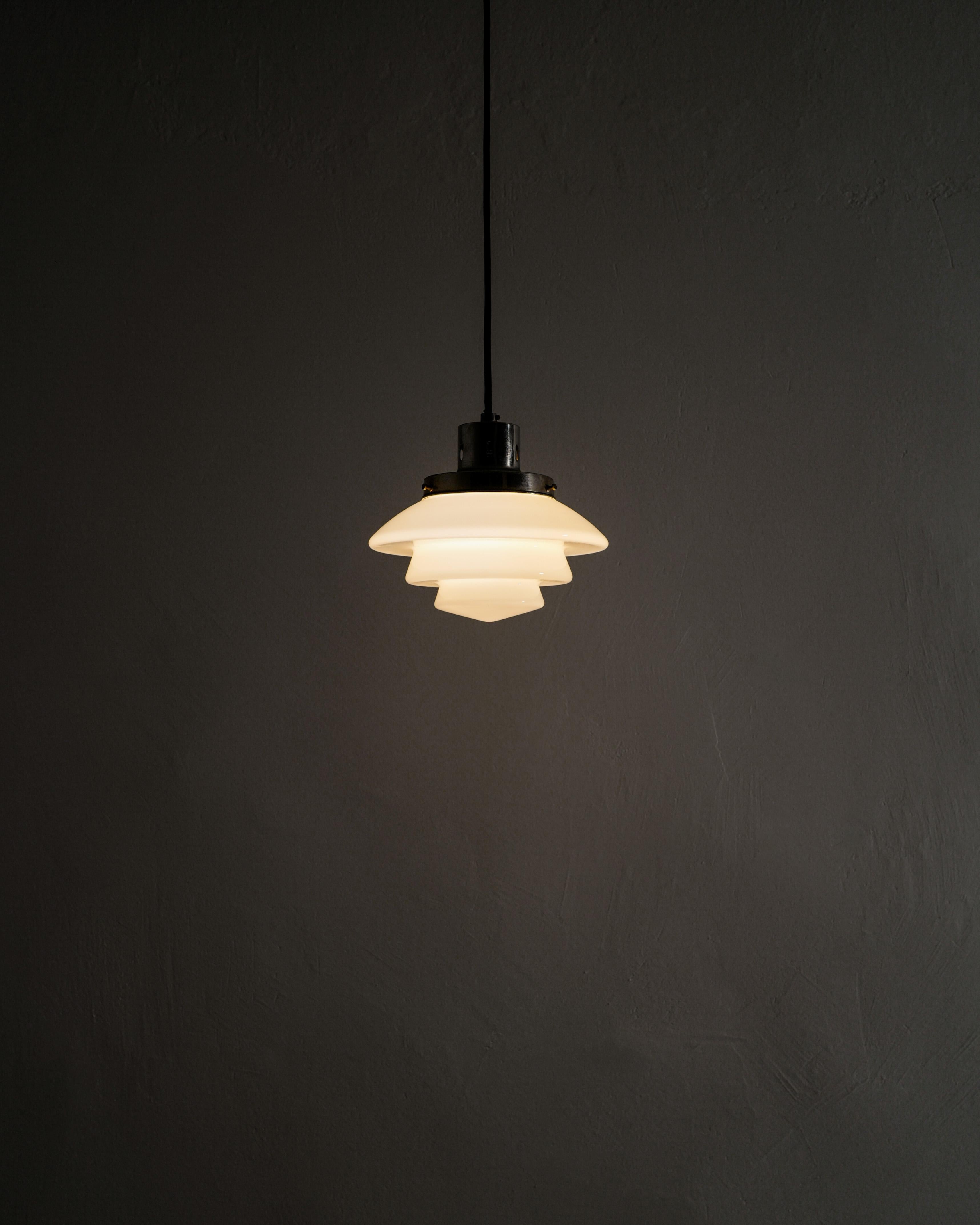 Opaline Glass Finnish Mid Century Glass & Chrome Pendant Produced by Taito Finland, 1950s For Sale