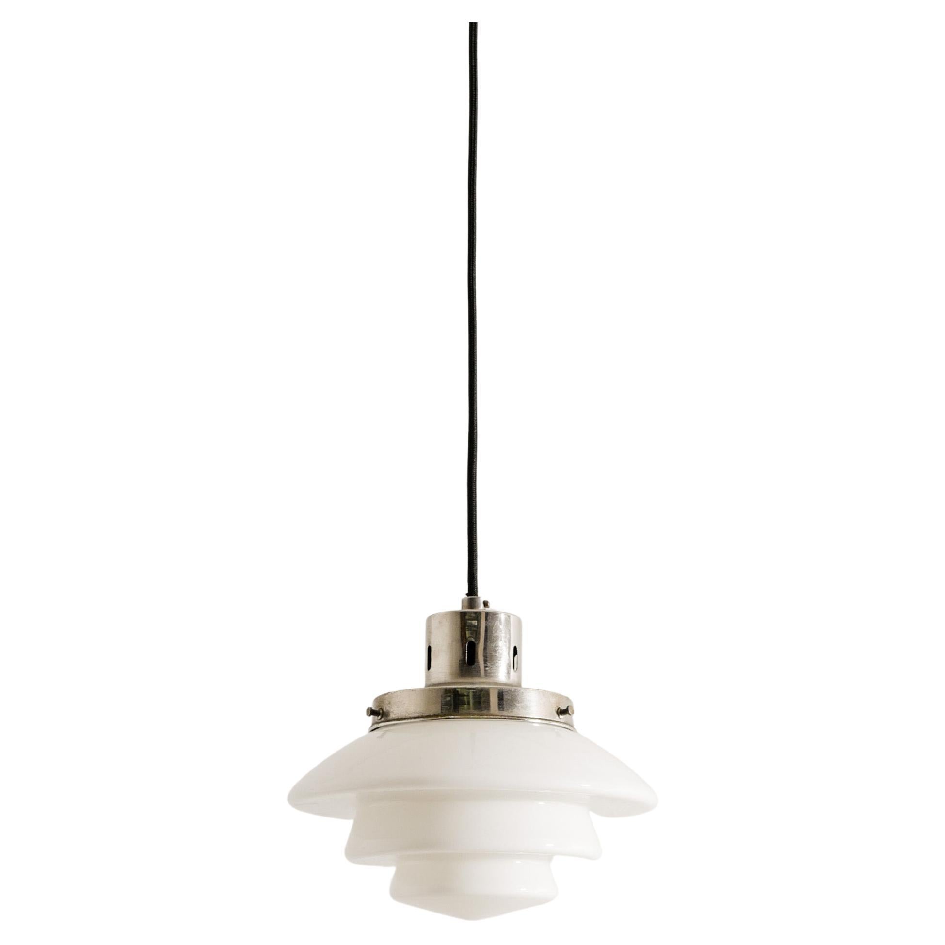 Finnish Mid Century Glass & Chrome Pendant Produced by Taito Finland, 1950s For Sale