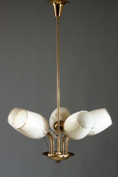 Finnish Mid-Century Modern 5-Armed Stylish Brass Chandelier