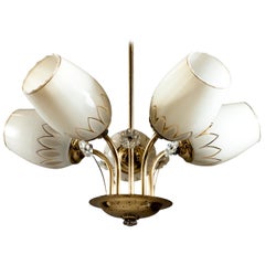 Finnish Mid-Century Modern 5-Armed Stylish Brass Chandelier