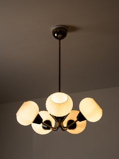 Finnish Mid-Century Modern Brass and Glass Chandelier, 1950s