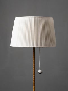 Finnish Mid-Century Modern Floor Lamp in Brass and Wrapped Birch