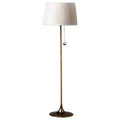 Finnish Mid-Century Modern Floor Lamp in Brass and Wrapped Birch