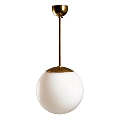 Finnish Mid-Century Modern Large Brass Sphere Light with Opaline Glass