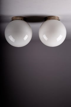 Finnish mid-century modern pair of big opaline glass flush mounts