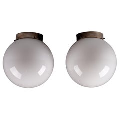 Finnish mid-century modern pair of big opaline glass flush mounts