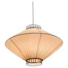 Finnish Mid-Century Modern UFO Ceiling Pendant in Brass and Plastic, 1950s