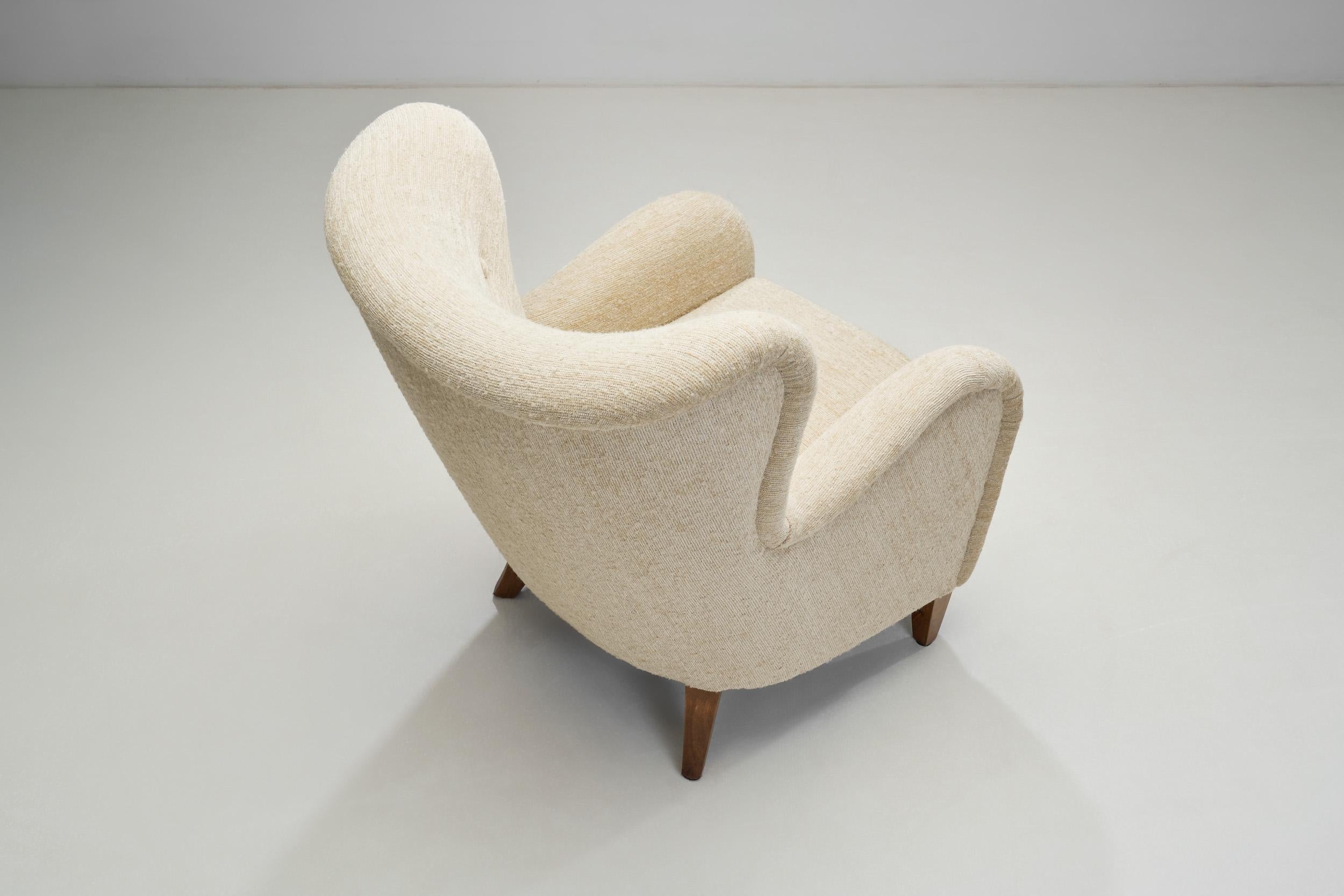 Fabric Finnish Mid-Century Upholstered Armchair, Finland ca 1950s For Sale