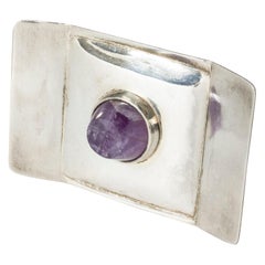 Finnish Midcentury Silver and Amethyst Brooch by Diama Kulta-ja Kelloliike