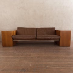 Finnish Modern Wood Panel and Leather Two-Seat Sofa, Attr: Artek, Finland, 1970s