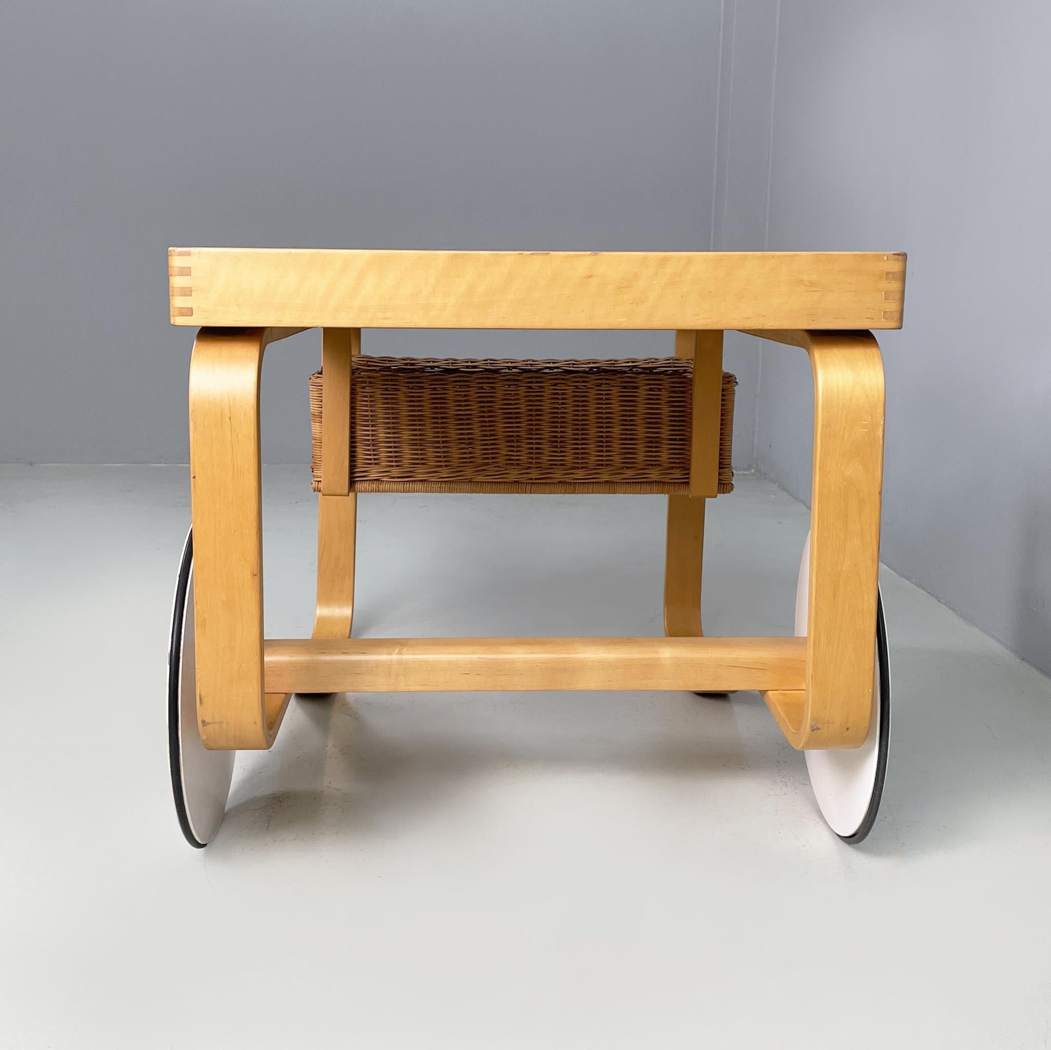 Ceramic Finnish modern wood, wicker Cart Tea Trolley 900 by Alvar AAlto for Artek, 1970s For Sale