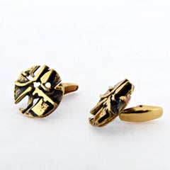 Boutons de manchette modernistes finlandaises en bronze par Jorma Laine pour Turun Hopea, 1970