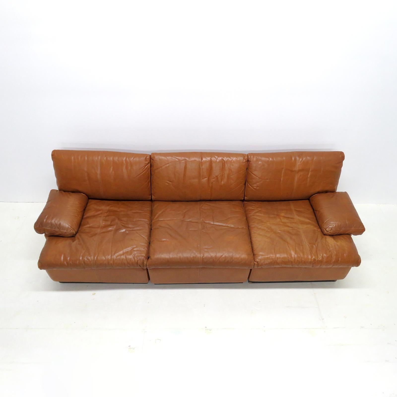 Scandinavian Modern Finnish Modular Leather Sofa by BJ Dahlquist, 1970 For Sale