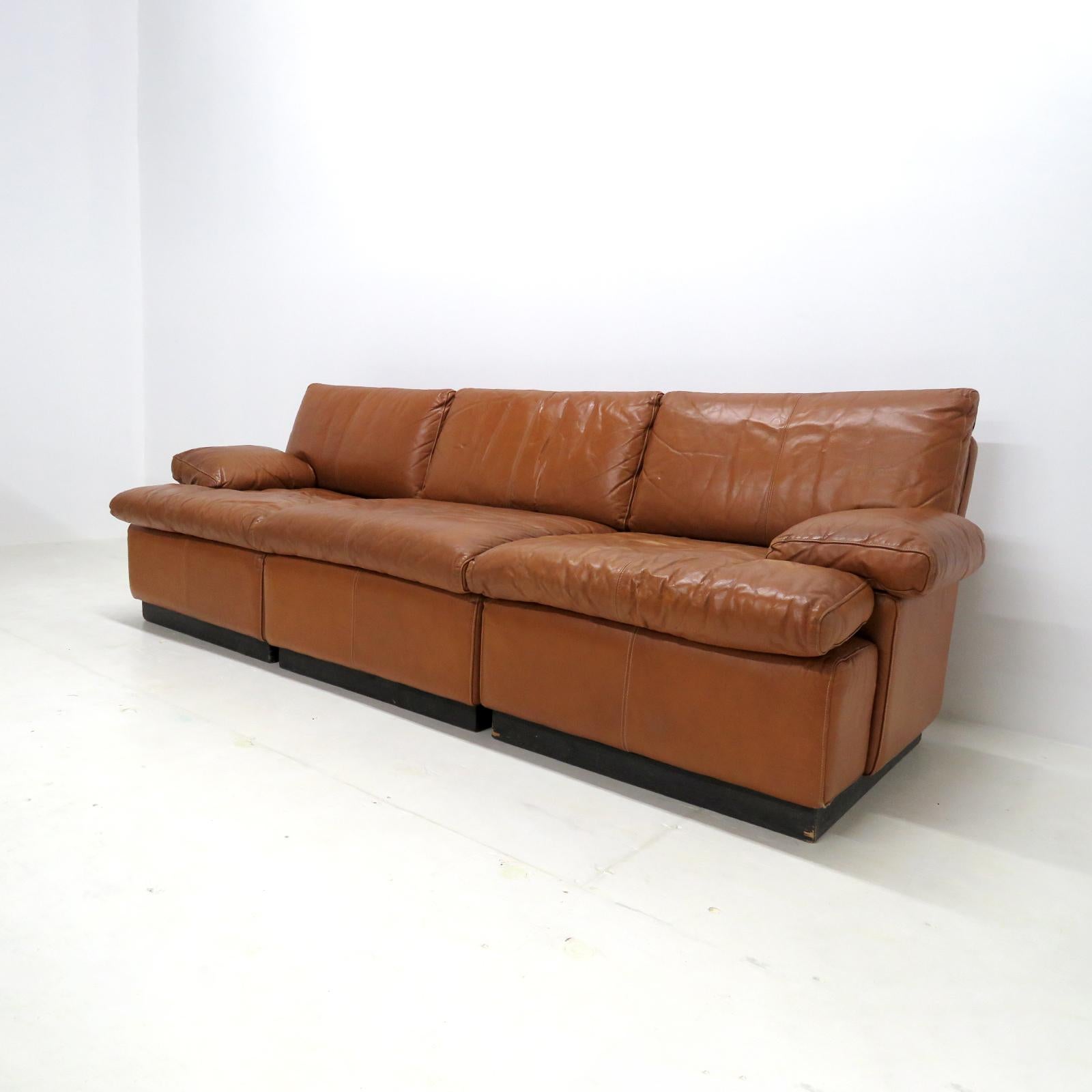Stained Finnish Modular Leather Sofa by BJ Dahlquist, 1970 For Sale