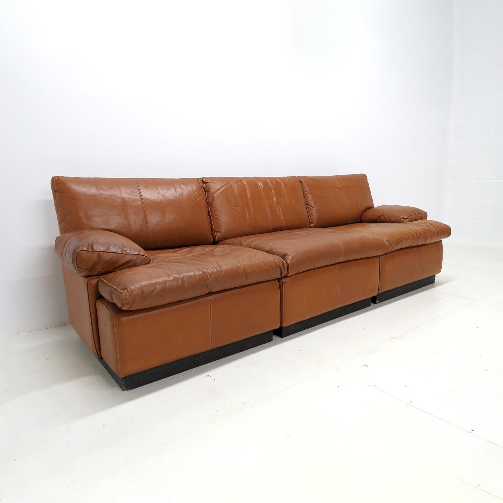 Late 20th Century Finnish Modular Leather Sofa by BJ Dahlquist, 1970 For Sale
