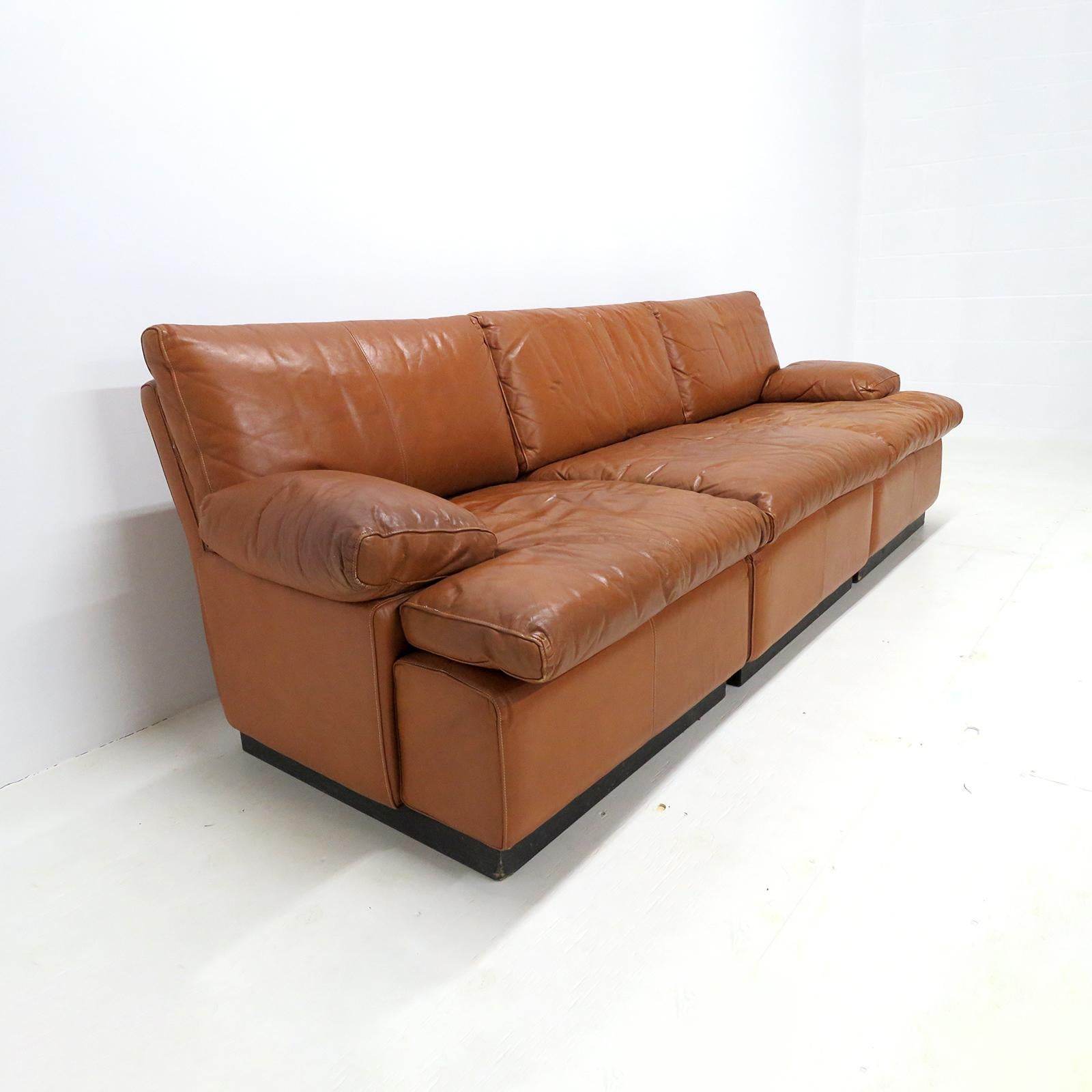 Stained Finnish Modular Leather Sofa by BJ Dahlquist, 1970