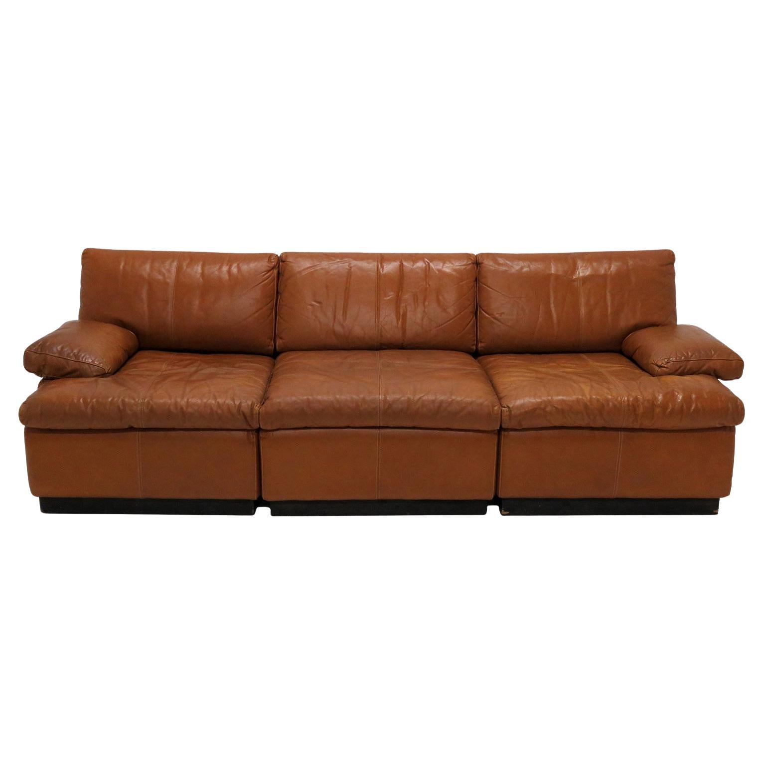 Finnish Modular Leather Sofa by BJ Dahlquist, 1970 For Sale
